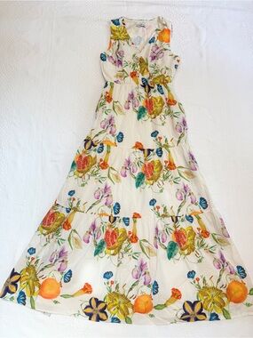 Civico 51 Italian Maxi Dress Resort Beachy Women’s XL Floral V Neck 100% Cotton
